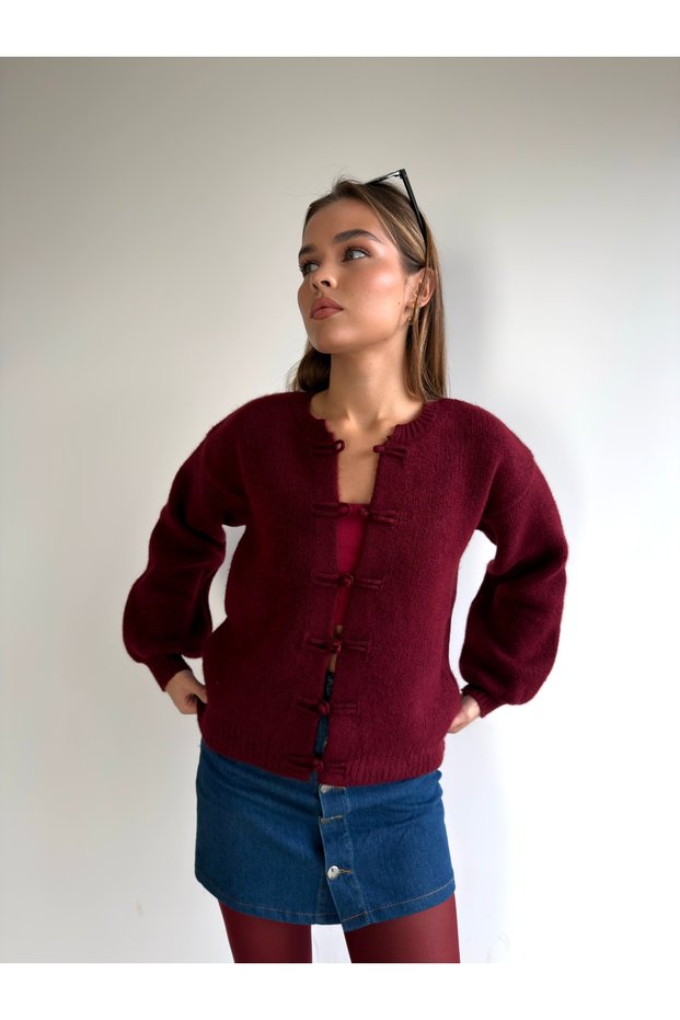 Ribbed Threaded Closure Knitwear Cardigan