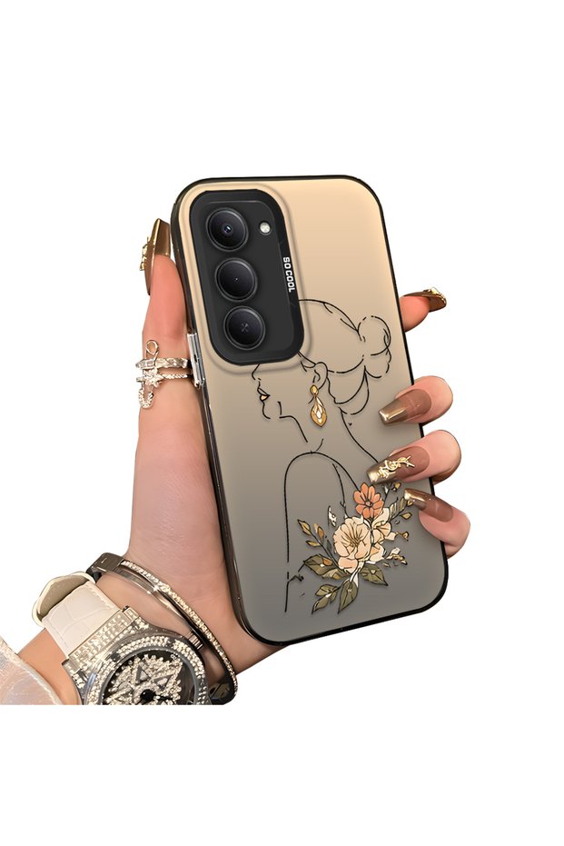 Redmi 15 5g Compatible Silicone Edge Hard Back Case Line Art Patterned Phone Case