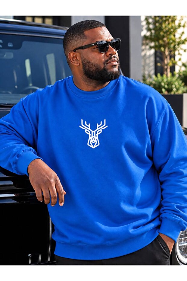 3 Yarn Combed Cotton Plus Size Deer Printed Unisex Sweatshirt Vp6