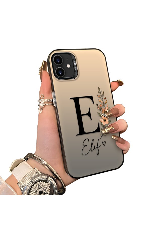 iPhone 12 Mini Compatible Silicone Edge Hard Back Case Letter E Patterned Couple Phone Case