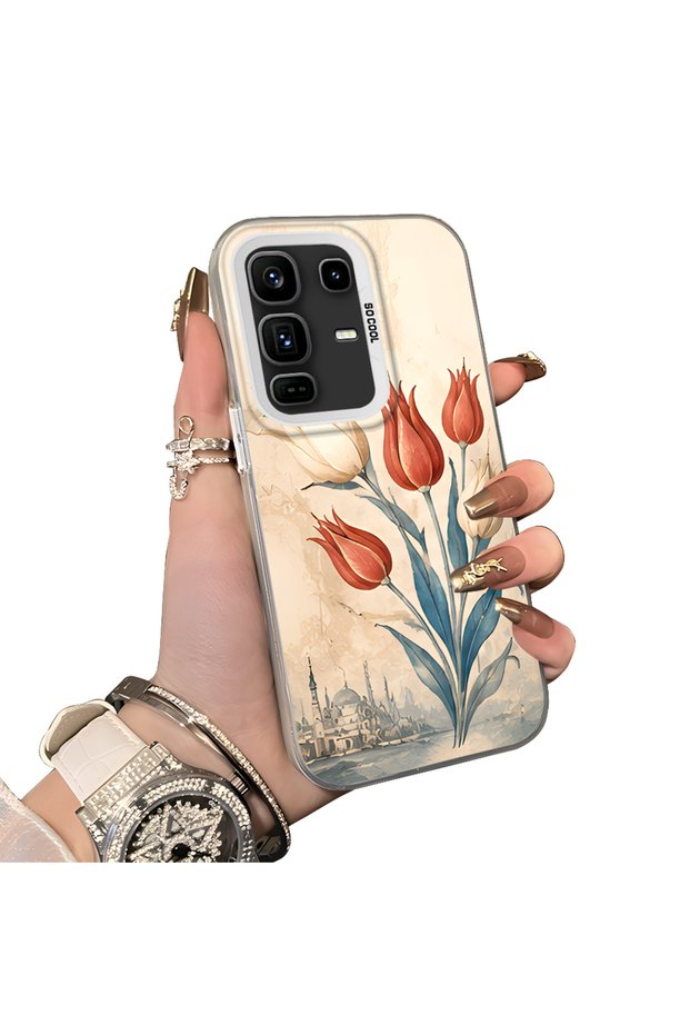 Infinix Note 50 Pro Plus Compatible Silicone Edge Hard Back Case Tulip Pattern Lover Couple Phone Case