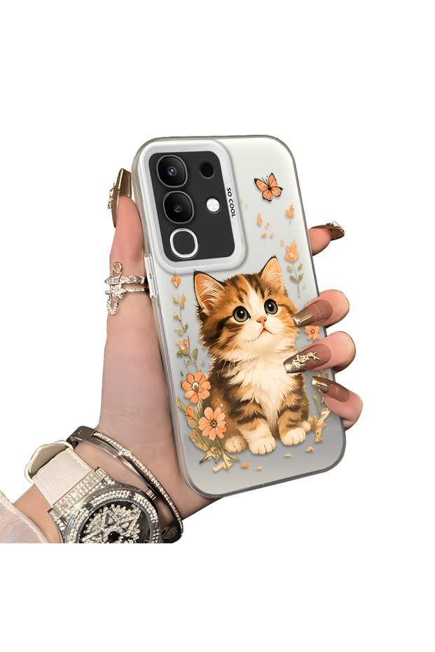 Vivo Y29 Compatible Silicone Edge Hard Back Case Cat Pattern Loving Couple Phone Case