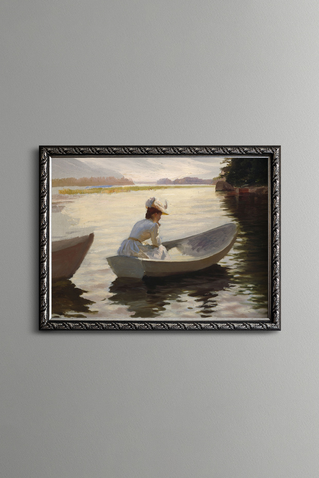 Young Woman in the Lagoon - Vintage Patterned Painting - Slim Model