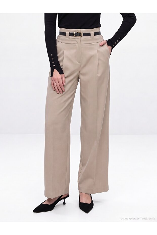 72803 Belted Pleated Trousers-Mink