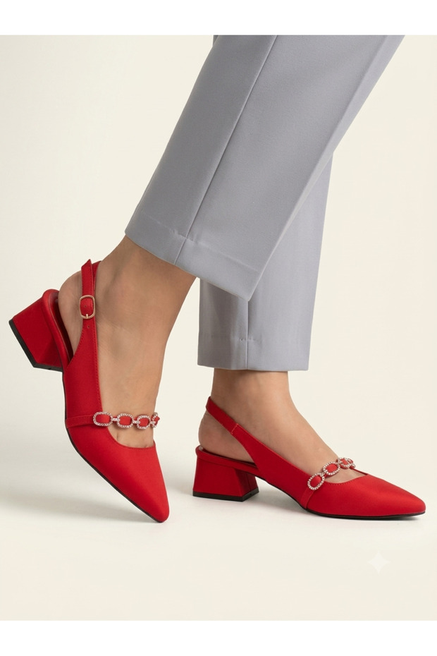 Red Satin Short-Heeled Classic Shoes for Elderly Women