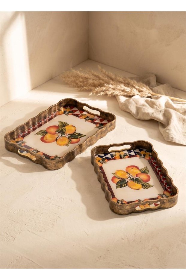 Tony Wooden Decorative 2-Piece Tray Set – Presentation and Serving Tray