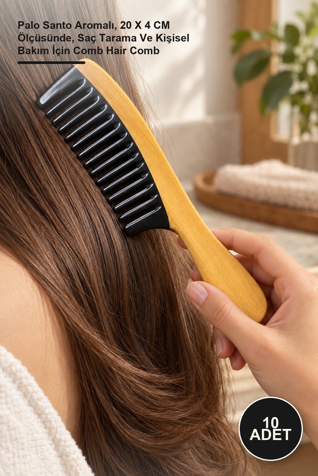 10 Pieces of Natural Bone Combs – Palo Santo Flavored, 20 X 4 cm in Size, Comb for Hair Styling and Personal Care