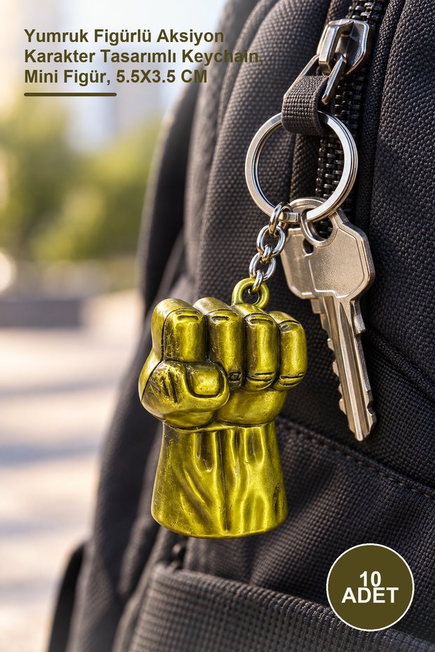 10Pcs Metal Keychain – Action Character Design Keychain with Fist Figure, Mini Figure, 5.5X3.5 cm