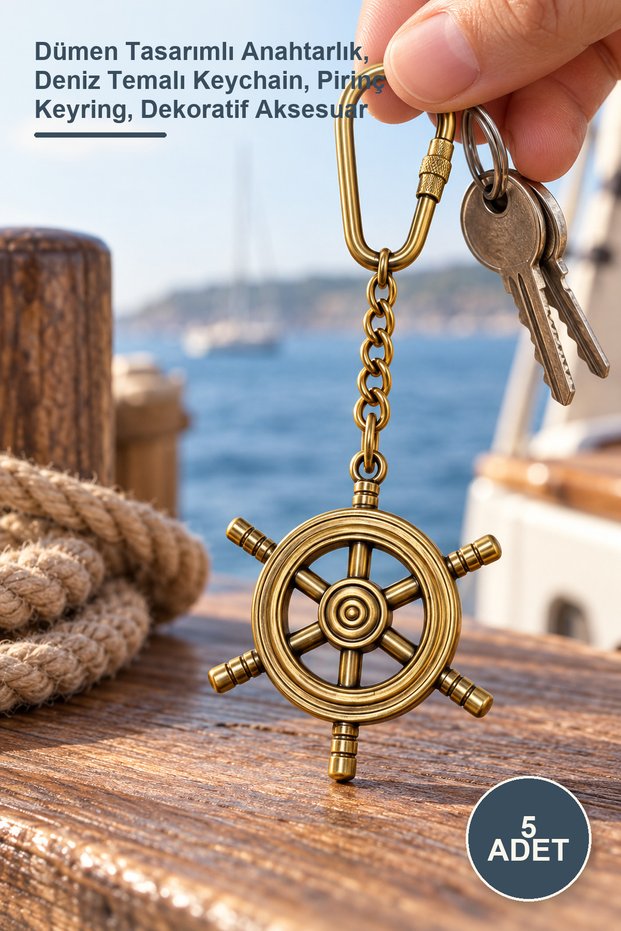 5 Pieces Brass Rudder Keychain – Rudder Design Keychain, Nautical Themed Keychain, Brass Keyring, Decorative Accessory