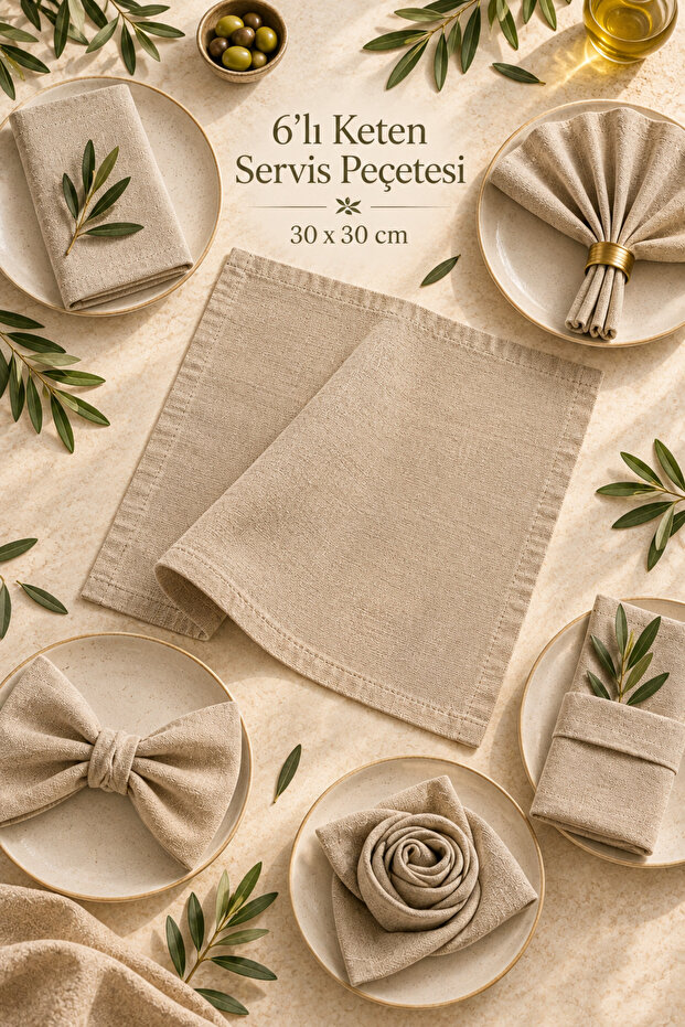 Set of 6 Washable Cotton Linen Serving Napkins 30X30 cm – Fabric Dinner Napkins Table Presentation Napkins