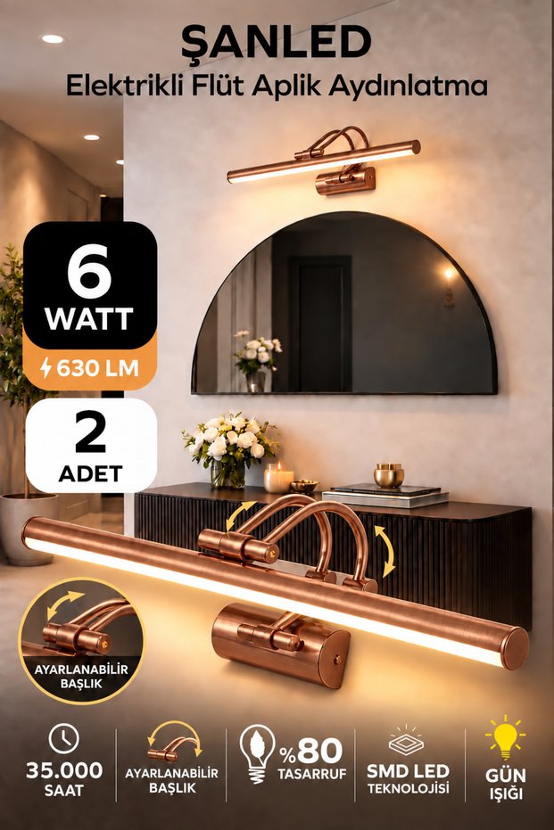6W Electric Flute Led Sconce Bronze Color Daylight Adjustable Head 2 Pcs