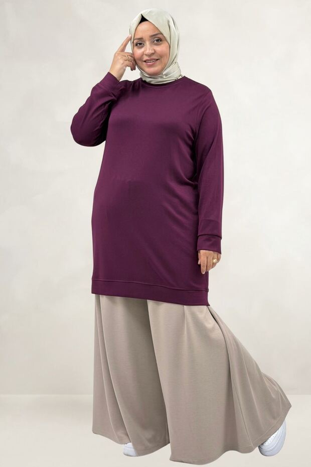 68052 Plus Size Ribbed Modal Tunic Made from Own Fabric - Plum