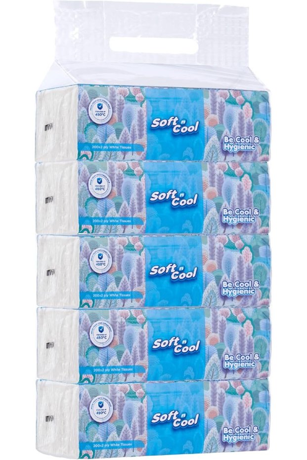 عبوة مناديل نايلون للوجه، 200 ورقة، طبقتين، 5 علب