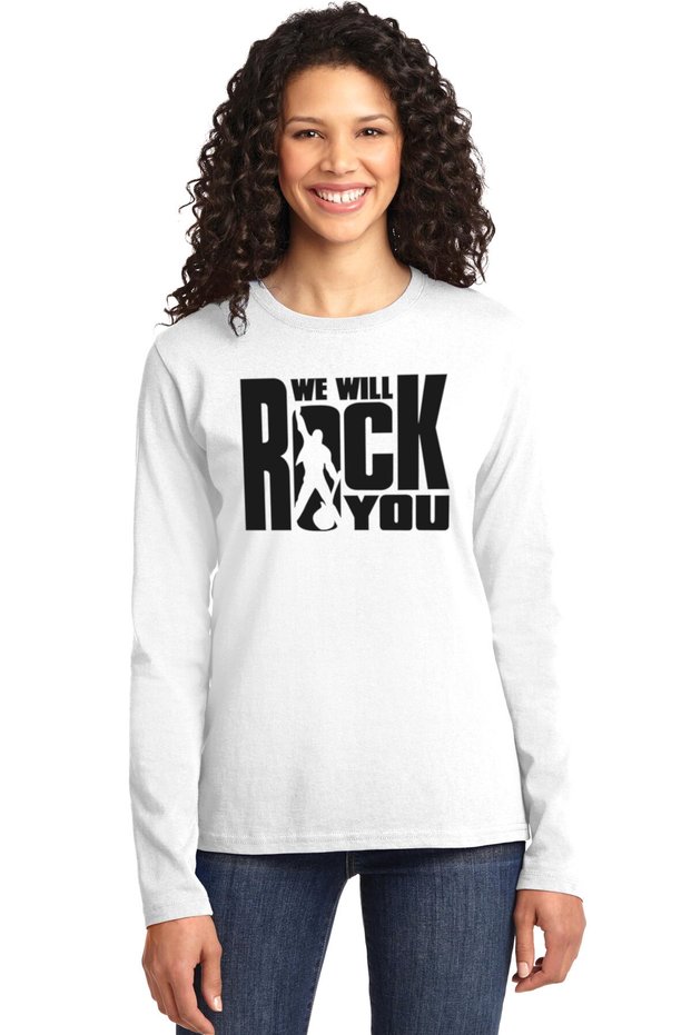 Just Rock You White Relax Fit Long Sleeve Combed Cotton Women's T-Shirt