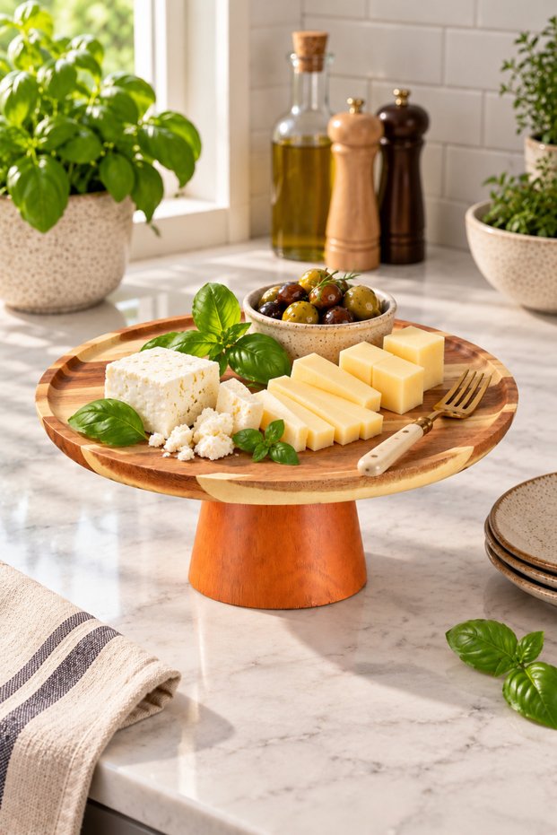 Acacia Round Presentation Plate with Legs 25 cm