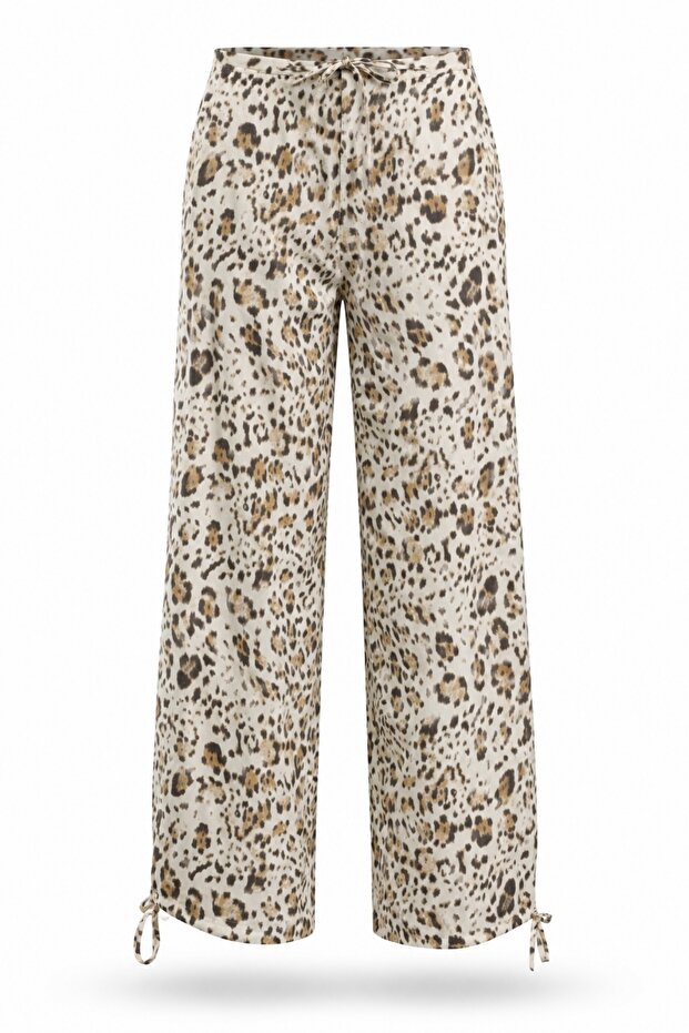 Ecru Leopard Patterned Trousers 19144