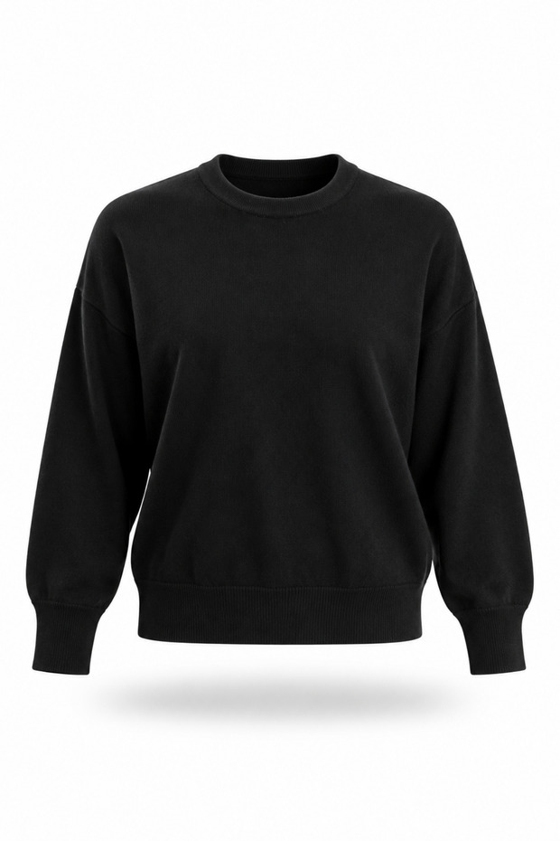 Black Crew Neck Lyocell Yarn Knitwear
