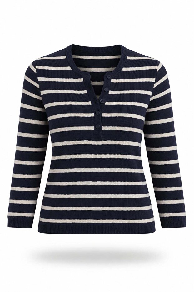 Navy Blue Striped Mercerized Knitwear 261135