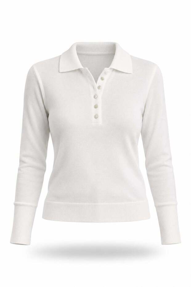 Ecru Polo Neck Lyocell Yarn Knitwear