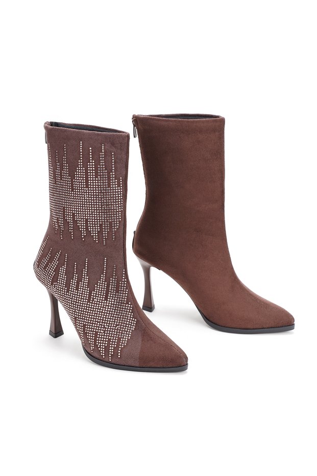 Women's Stone Embroidered Zipper Boots