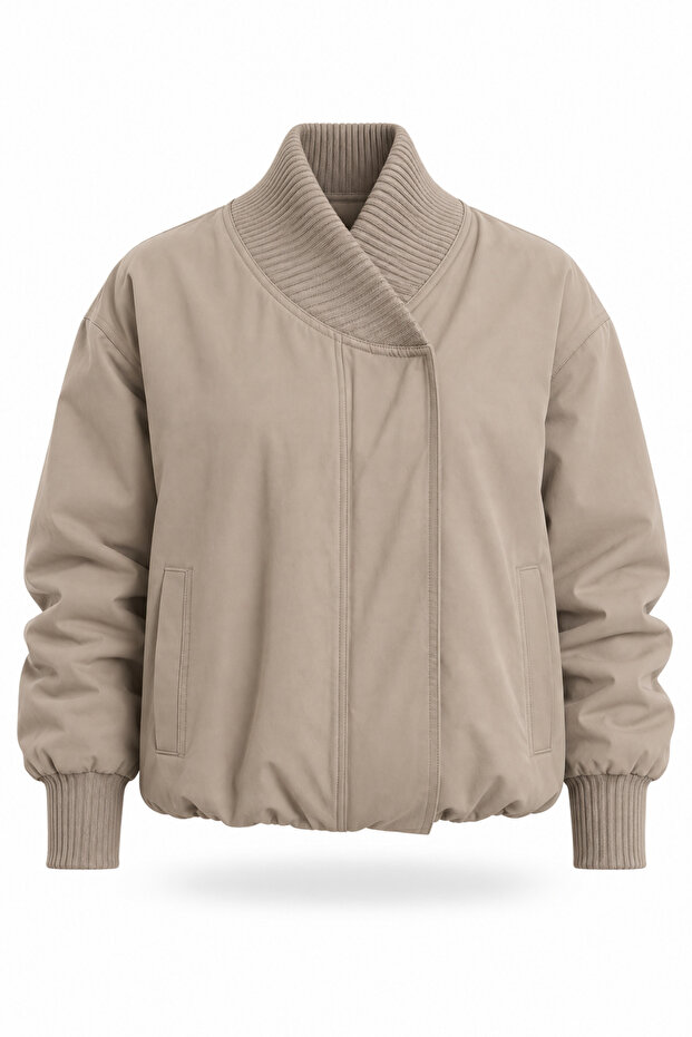 Mink Collar Ribbed Inflatable Coat 9742