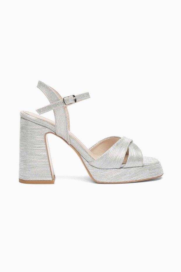 Silver Striped Women's Platform Heeled Shoes