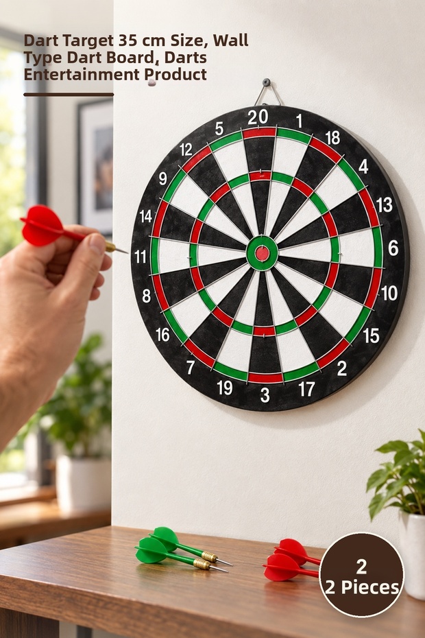 2 Pieces Wall Hanging Dart Game – Arrow Throwing Target 35 cm Size, Wall Mounted Dart Board, Darts Entertainment Product