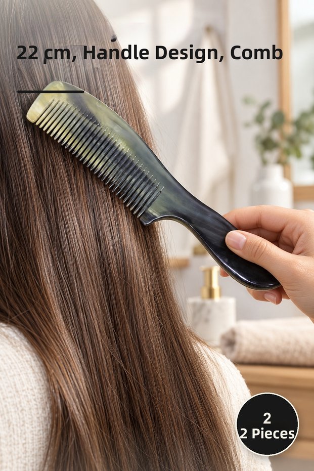 2 Pieces of Bone Comb with Handle – 22 cm Length, Design with Handle, Comb / Hairbrush