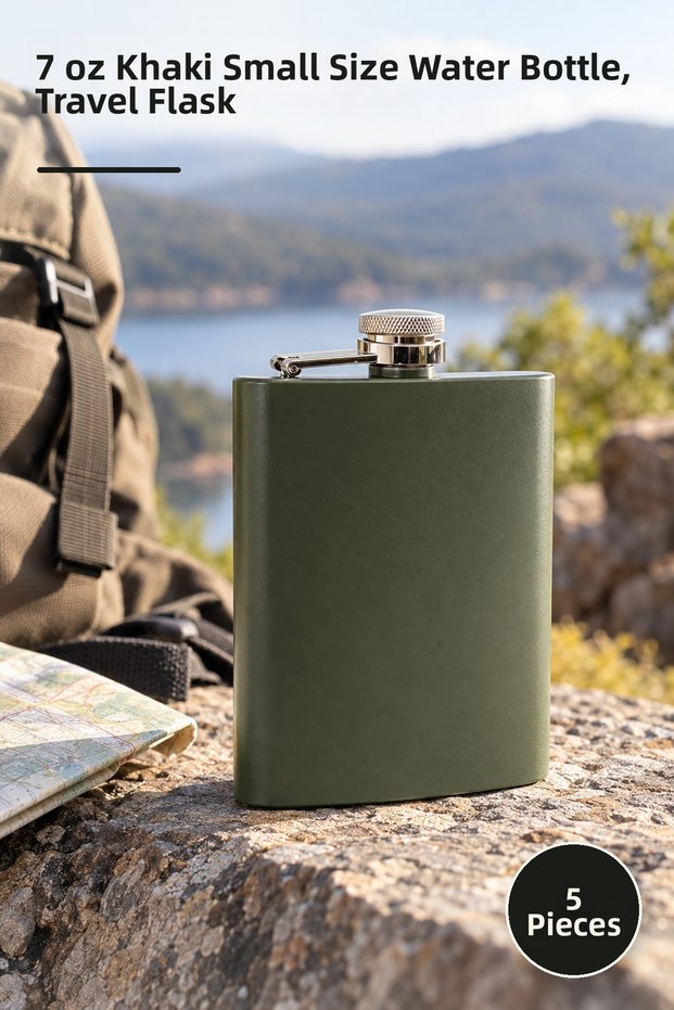 5 Pieces of Water Bottles – 7 oz Khaki Small Size Water Bottles, Flask Water Bottle for Travel