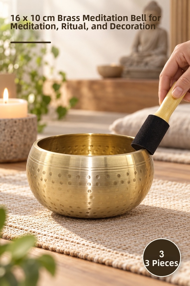 3 Pieces Brass Meditation Bell – 16 X 10 cm Brass Meditation Bell for Meditation, Rituals, and Decoration