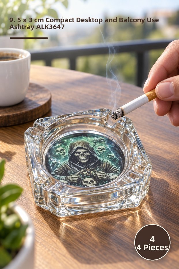 4 Pieces Glass Ashtray – 9.5 X 3 cm Compact Ashtray for Desktop and Balcony Use Alk3647 Ashtray