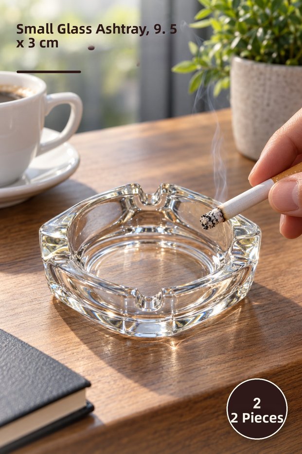 2 Pieces of Glass Ashtray – Tabletop Ashtray Made of Glass Material, Small Size 9.5 X 3 cm Ashtray Glass