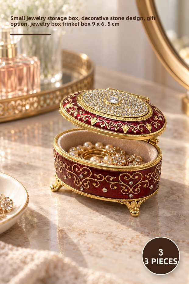 3 Pieces of Stone Jewelry Box – Small Jewelry Storage Box, Decorative Stone Design, Gift Option Jewelry Box Trinket Box 9 X 6.5 cm
