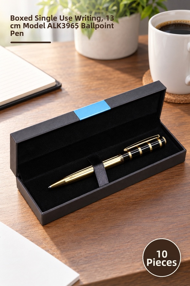 10 Pieces of Ballpoint Pens – Boxed, Single Use, Writing Style, 13 cm Length Model Alk3965 Pen Ballpoint