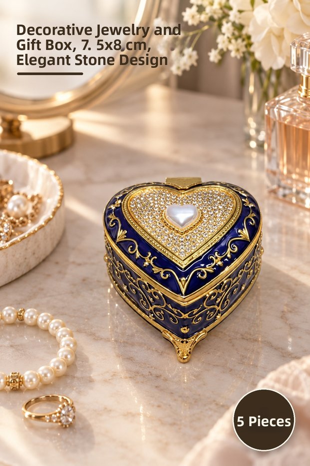 5 Piece Stone Box – Decorative Jewelry and Gift Box, Jewelry Box, Stylish Stone Design, 7.5X8 cm