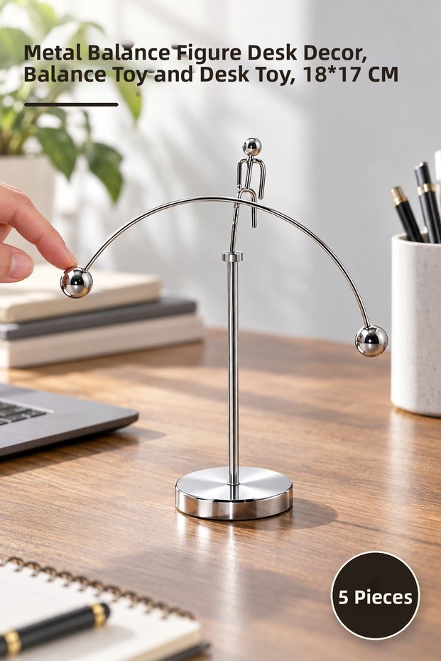 5 Pieces Newton Balance Man – Metal Balance Figure Table Decoration, Balance Toy and Desk Toy, 18*17 cm