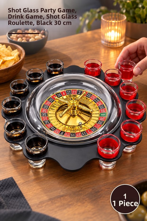1 Piece Roulette Game Set – Party Game with Shot Glasses, Drinking Game, Shot Glass Roulette, Black 30 cm