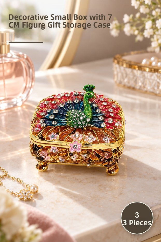 3 Peacock Boxes – Decorative Small Box with 7 cm Figures Gift Box Storage Case
