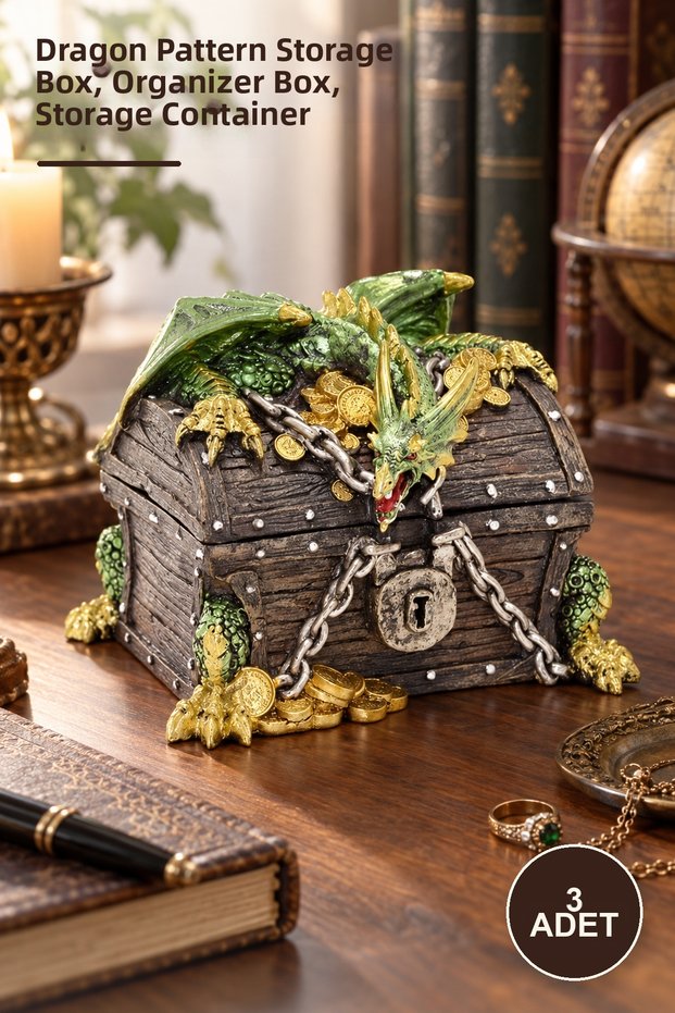 3 Pieces of Polyester Box – Dragon Patterned Storage Box, Organizer Box, Storage Container