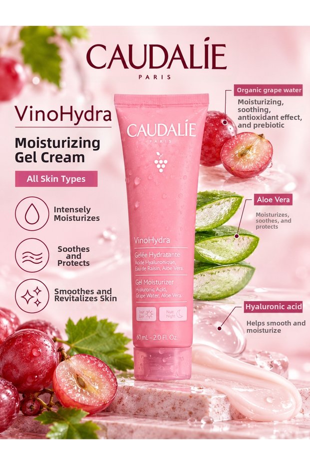 Vinohydra Moisturizing Gel Cream 60 ml – Revitalizing Facial Care with Grape Juice