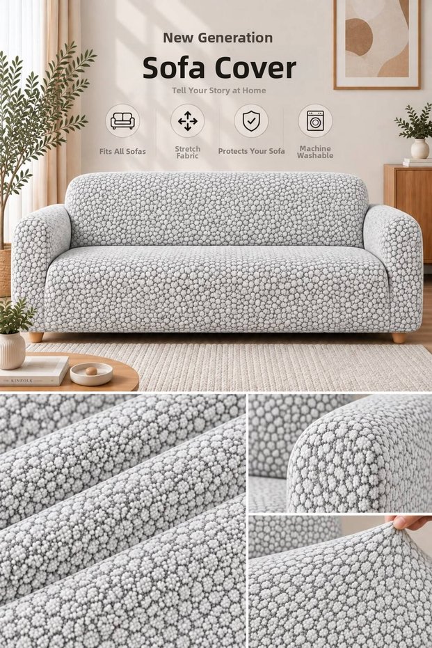 Elastic Washable 3-Seater Sofa Cover Sofa Cover Sofa Bed Cover Sofa Cover (Stone-Grey)