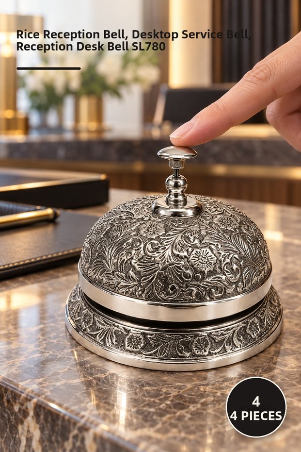 4 Pieces Brass Reception Bell – Brass Welcome Bell, Tabletop Service Bell, Reception Desk Bell Sl780