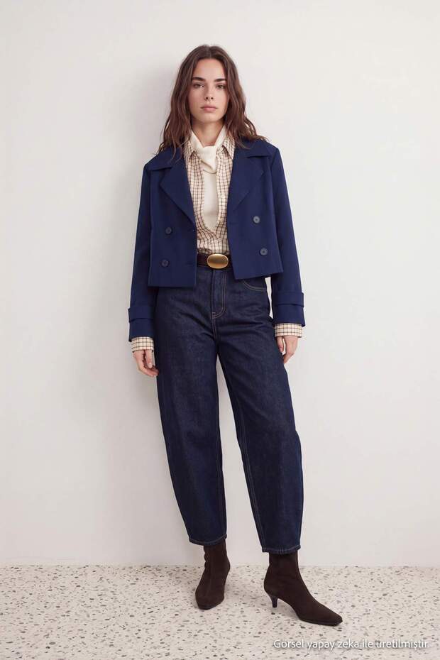 Petite Koyu Mavi Barrel Tapered Normal Bel Jeans TWOAW27JE00246