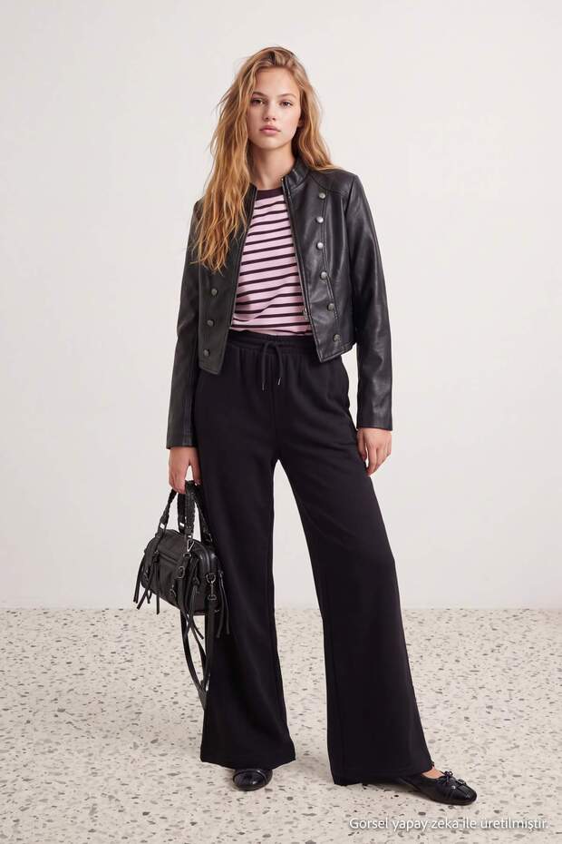 Black Elastic Waist Wide Leg Knitted Sweatpants Twoaw27Ea00032