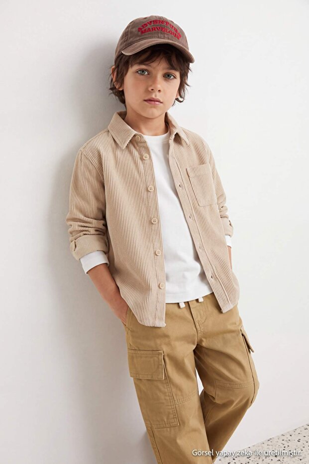 Stone Fitted Velvet Boys' Long Woven Shirt Tkdaw27Go00010