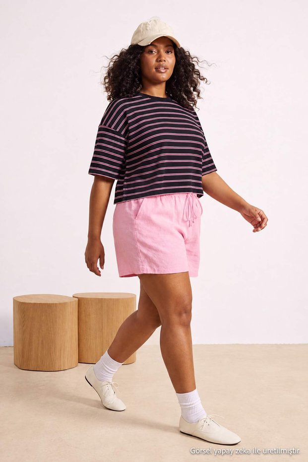 Black Striped Boxy/Relaxed Fit Short Sleeve Cotton Blend Knitted T-Shirt Tbbss26Bf00088