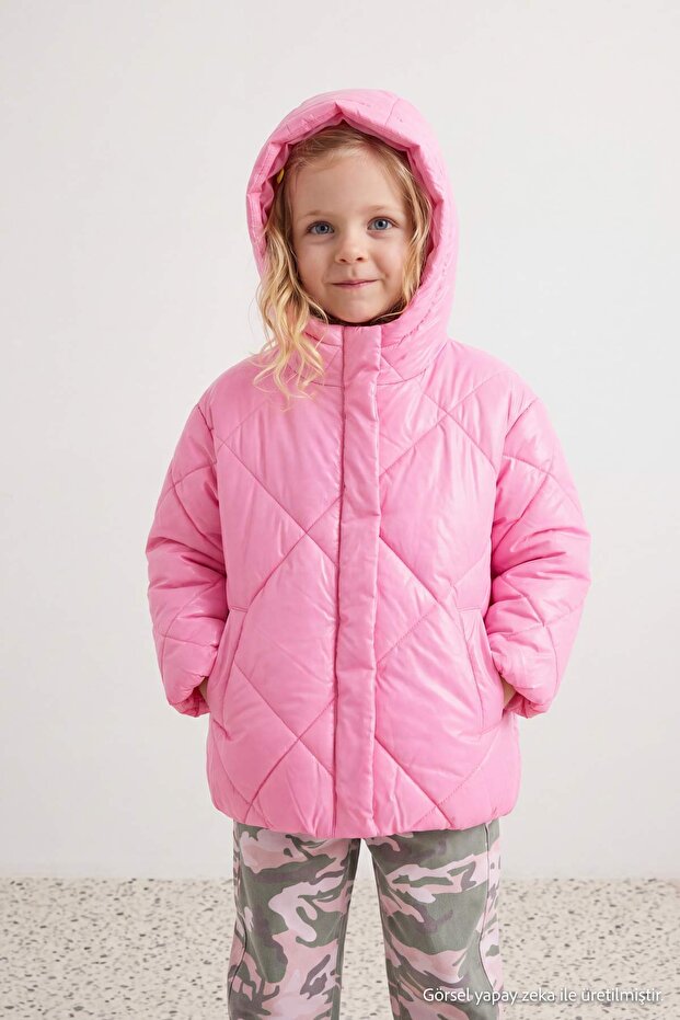 Pink Girls' Hooded Coat