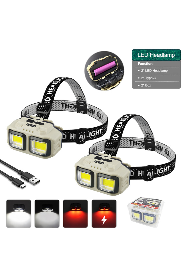 2PCS 8000000LM Super Bright Headlamp USB Rechargeable LED Headlight Fishing Lamps Camping Head Flash