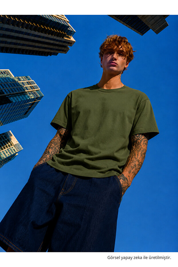Men's Regular Fit 100% Cotton Khaki Summer T-Shirt