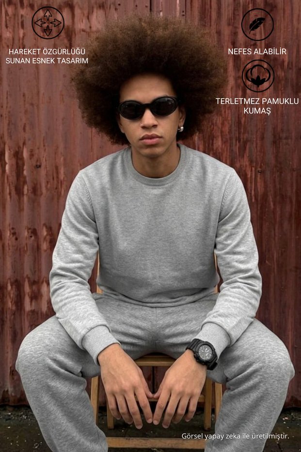 Men's Cotton Anti-Pilling Loose Gray Knit Sweater